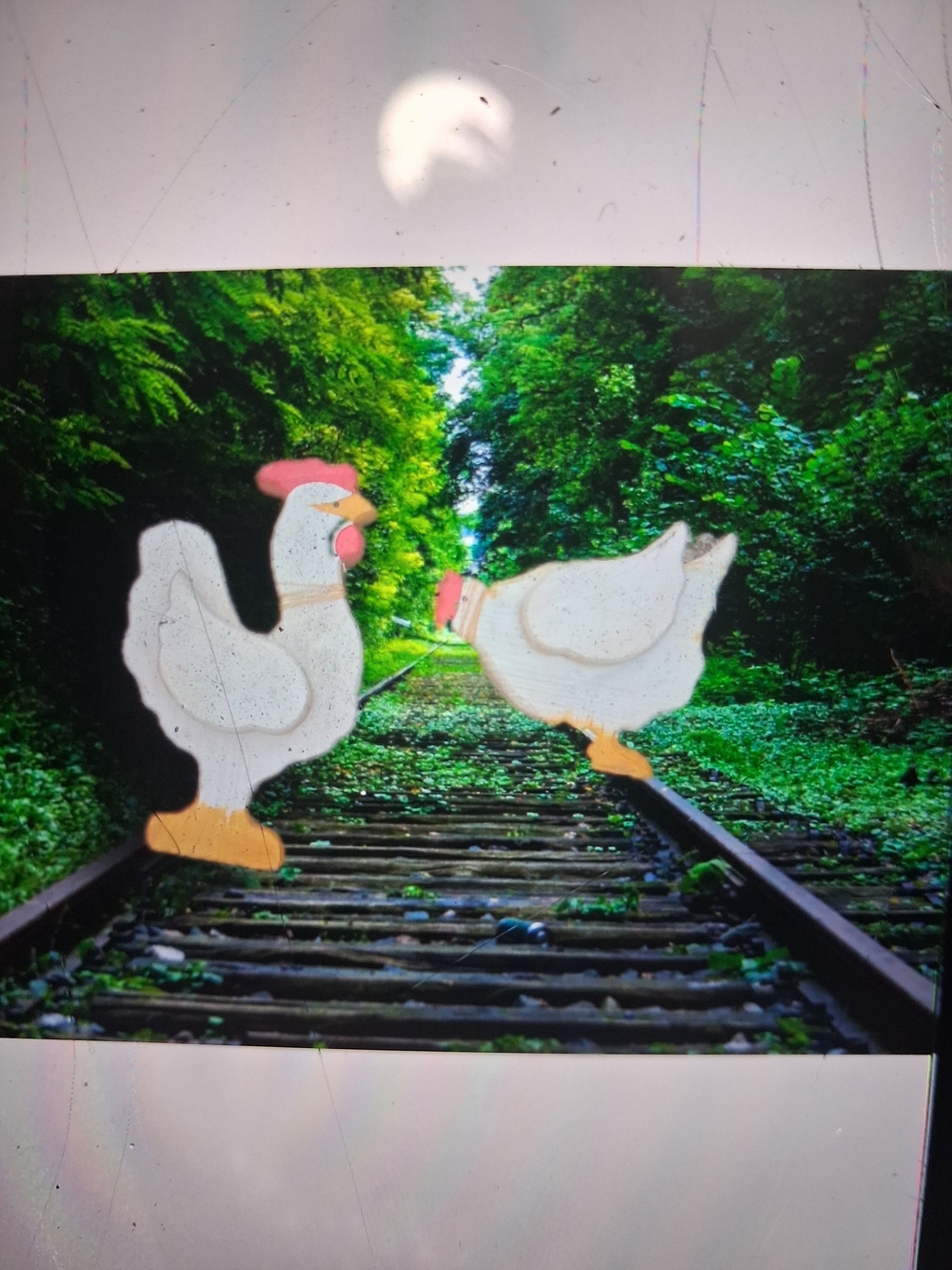 Hand Crafted White Rooster and Hen Decorative Pair